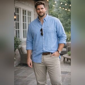 Men's Chaps Ralph Lauren Big Tall Oxford Shirt Crest Logo 100% Cotton 2XLT 2XL